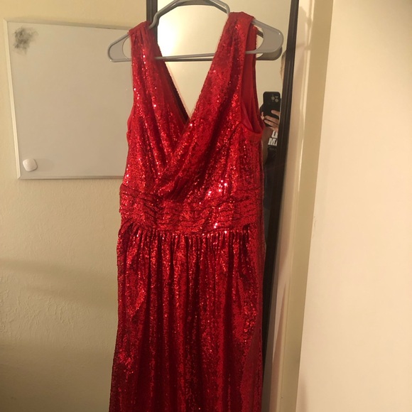 Kate Kasin formal red sequin dress 16inch PTP, 47 inch long, Size 10 - Picture 4 of 11
